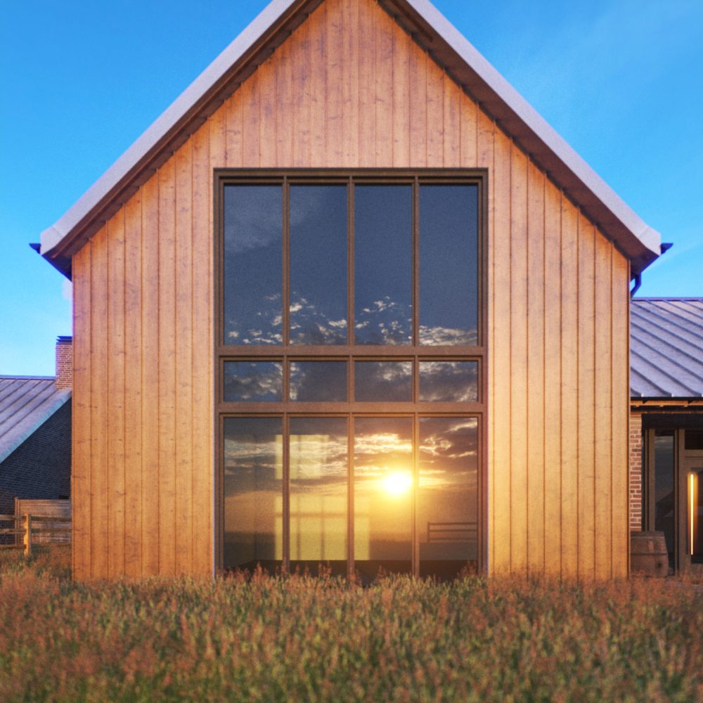 New build farmhouse 3d rendering - front view